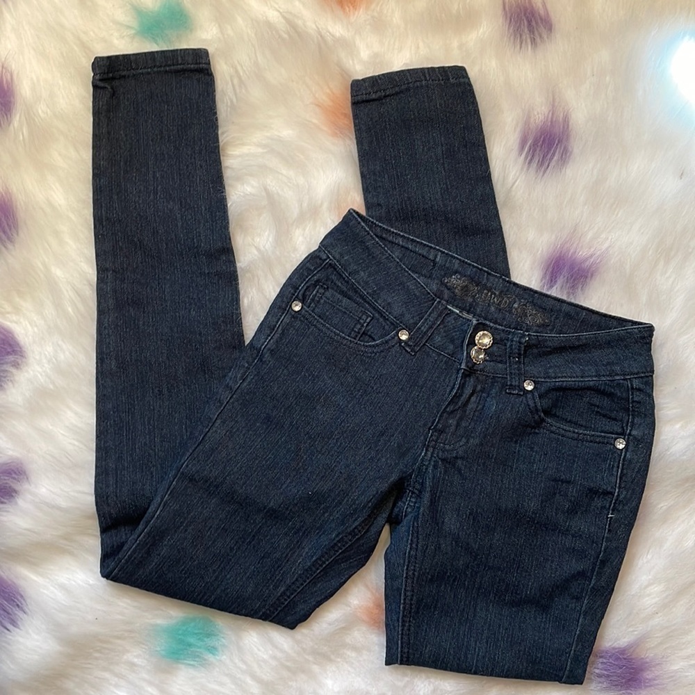 UWD Low‎ Rise Y2K Dark Wash Bling Skinny Jeans Size 0